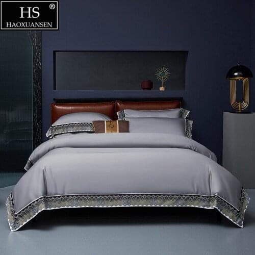 Delicate Sea Wave Design Grey Fabric 4Pieces Bedding Sets Digital Printing BedSheets Pillowcase Duvet Cover Queen King Size