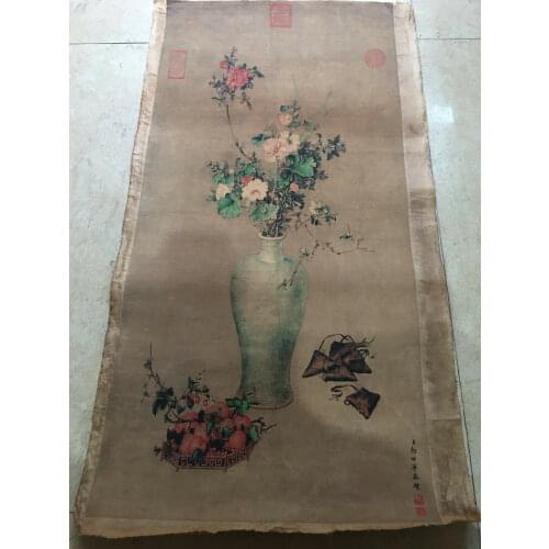 Chinese Old Scroll Langshining Wu Ruitu Painting Rice Paper Painting Slice
