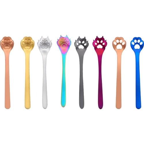 Cat Claw Coffee Spoon 304 Stainless Steel Creative Cartoon Dog Paw Hollow Stirring Gift Colorful Household Small Spoon 14.8*3Cm