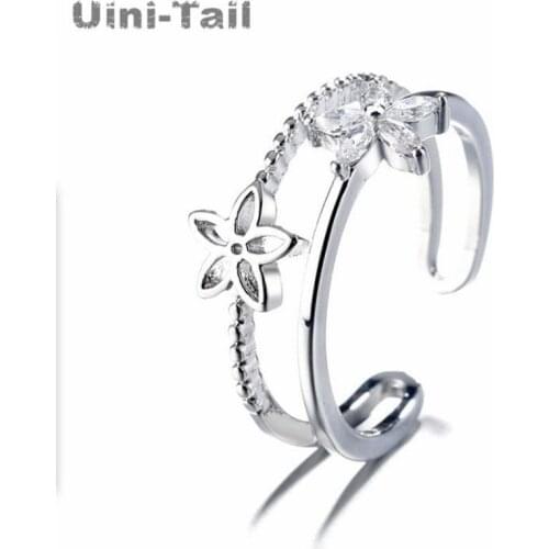Uini-Tail hot sale new 925 sterling silver flower micro inlay ring personality stylish simple sweet opening adjustable ED698