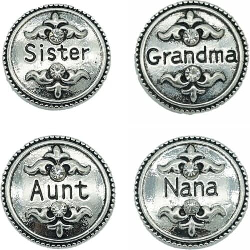 KZ3177 Fashion beauty Rhinestone Words pattern MOM/Nana/Grandma 18MM snap buttons fit snap bracelet snap jewelry wholesale