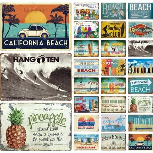 Lankshear Summer Beach Retro Tin Sign Metal Sign Room Bar Pub Club Man Cave Home Decor Surfing Vintage Metal Painting Plaque