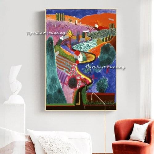 Hot large handmade David Hockney Mulholland Drive Canvas Painting Marble Wall Art Painting Decorative Picture Home Decoration