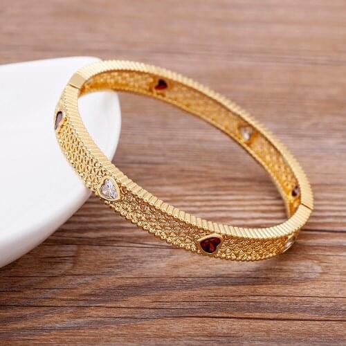 Hot Sale Luxury Women Cuffs Bracelets & Bangles Love Heart Design Copper Zircon Crystasl Accessories Gold Plated Jewelry Gifts
