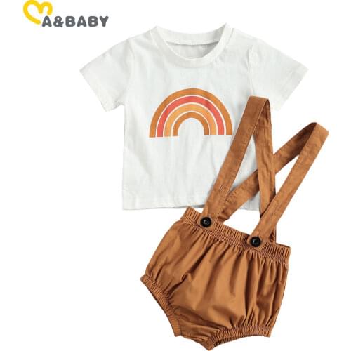 Ma&Baby 0-24M Summer Newborn Infant Baby Girls Boy Rainbow Outfits Short Sleeve T shirt Shorts Overall Cloting Set