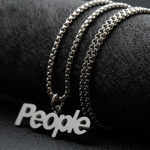 Punk Cool Titanium Steel People Letter Pendant Necklace Hip Hop Jewelry Silver Color Chain Necklace Choker Jewelry for Men Women