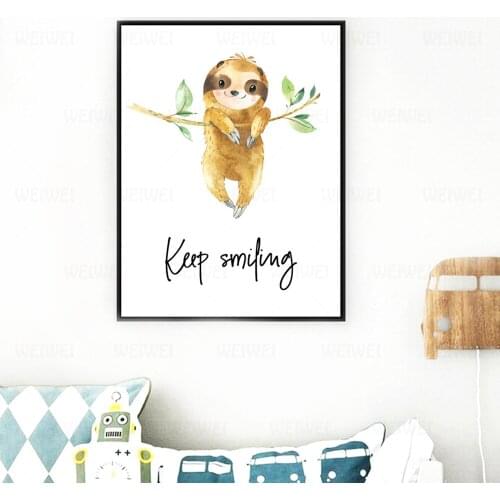 Nordic Style Prints Modular Pictures Wall Art Cute Sloth Tree Cartoon Animal Poster Canvas Painting For Children Room Home Decor