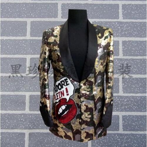 Royal Men Suits Designs Masculino Camouflage Stage Costumes For Singers Men Sequin Blazer Dance Clothes Jacket Style Dress Rock