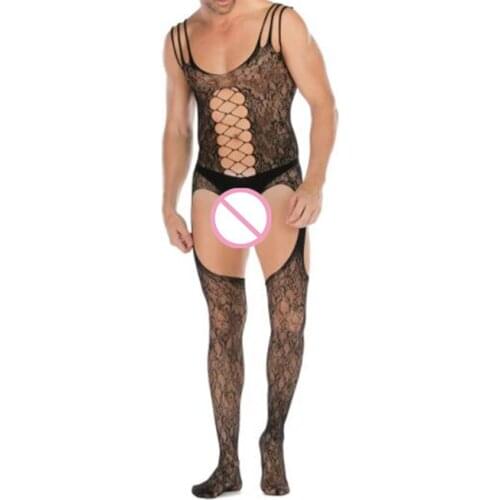 Mens Gay Jumpsuit Sexy Lingerie Bodysuit Exotic Plus Size Sex Sleepwear Porno Nightgown Crotchless Bodystockings Male Underwear