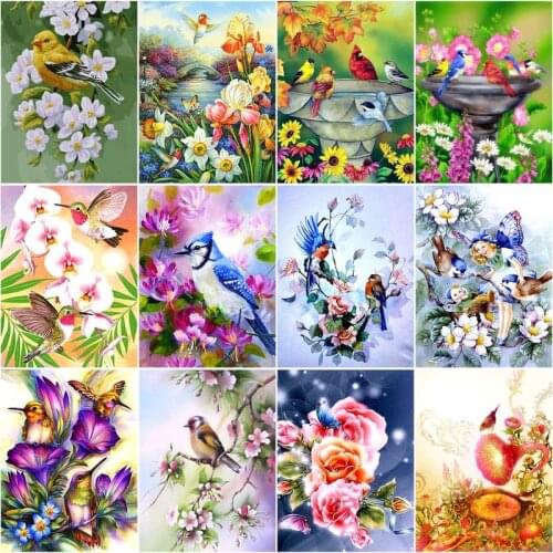 RUOPOTY Frame Painting By Numbers Bird Flowers Coloring By Numbers For Adults Handpainted Oil Painting For Home Decors Artcraft