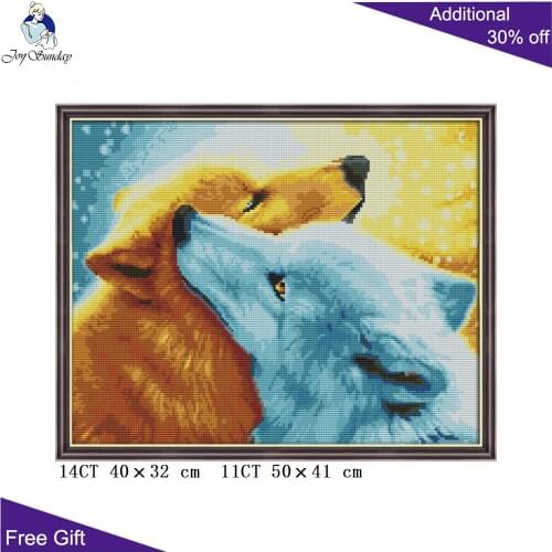 Joy Sunday Wolf Needlework DA188 14CT 11CT Counted and Stamped Home Decor Snow Wolf Needlepoint Embroidery DIY Cross Stitch kits