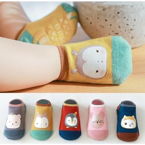 New Baby Cotton Socks Spring and Summer Newborn Non-Slip Toddler Floor Socks Cartoon Printing Short Boat Socks 0-3 years old
