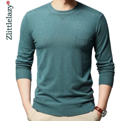 2020 new casual knitted fake pocket sweater men pullover clothing fashion tops clothes knit solid mens sweaters pullovers 81318