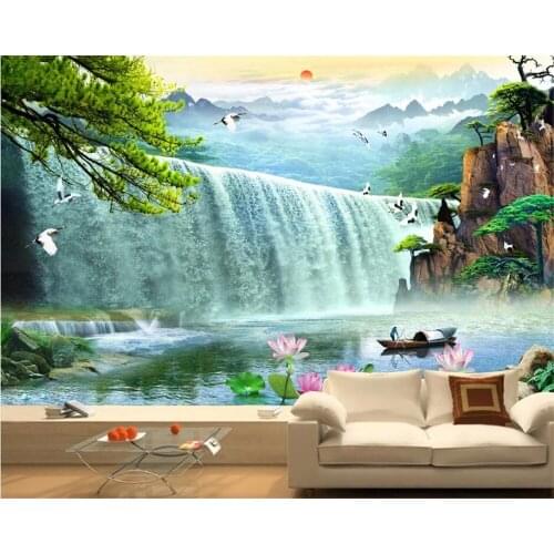 Beibehang Custom wallpaper murals fashion new Chinese style wind rich water long flowing living room TV background wall
