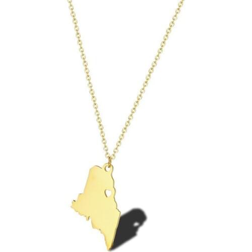 RIR US I Heart Maine Necklace Hammered Maine State Map Jewelry Charm Country Long Distance Relationship Girlfriend Gift