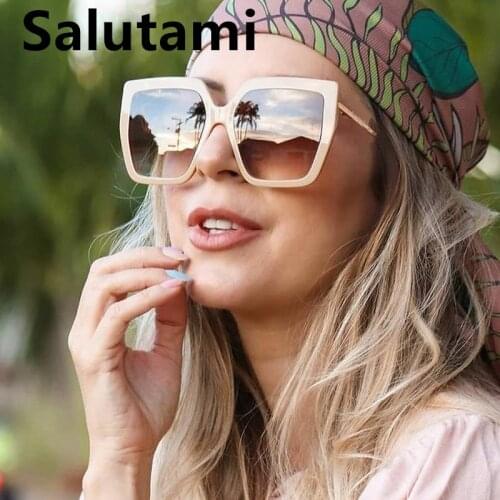 New Luxury Brand Beige Tea Square Sunglasses For Women Elegant Gradient Uv400 Sun Glasses Female Alloy Oversized Cat Eye Shades