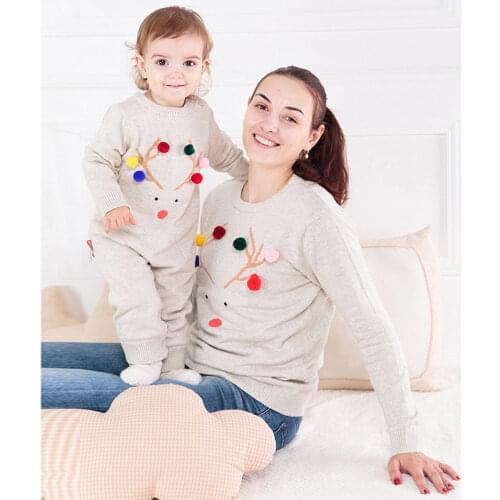 Family Matching Mother And Daughter Clothes New Christmas Sweater Cartoon Bear Mother Son Outfits Flower Baby Boys Girls Rompers