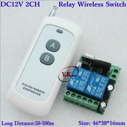DC 12 V 2 CH Relay Switch Normally Open Closed RF Wireless Remote Switch ASK Smart Home Receiver handheld Transmitter 2 Relay