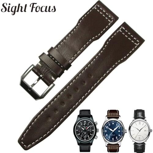20mm 21mm Brown Calfskin Leather Watch Band for IWC Pilot Mark XVIII Spitfire Prince Watch Strap IW327004 IW377714 Belt Bracelet