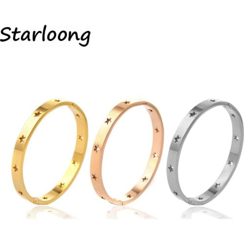 Luxury Pulseiras Feminina Pentagram Hollow Cuff Stainless Steel Wristband Bangles Bracelet for women Pulseras Bijoux Jewelry