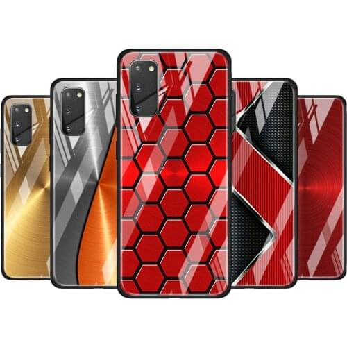 Red Blue Brushed Metal for Samsung Galaxy S20 FE Ultra Note 20 S10 Lite S9 S8 Plus Luxury Tempered Glass Phone Case Cover