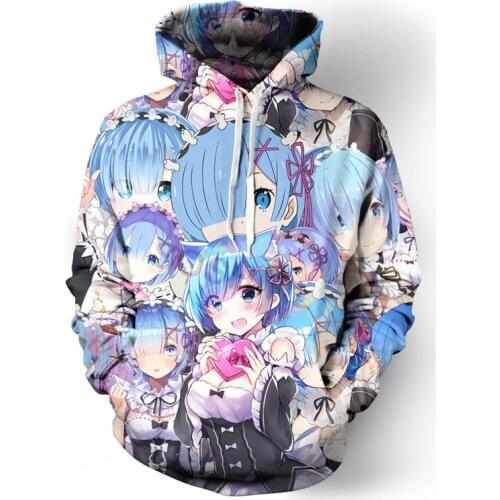 SOSHIRL Kawaii Zero Rem Hoodies Funny Cool Cosplay Hoody Unisex Anime Kimono Maid Pullovers Harajuku Summer Festival Streetwear