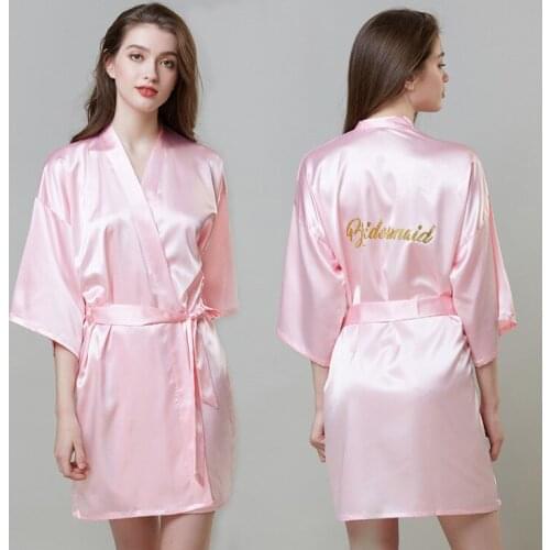 Bridesmaid Wedding simulation silk nightgown womens thin mid sleeve pajamas in spring and summer