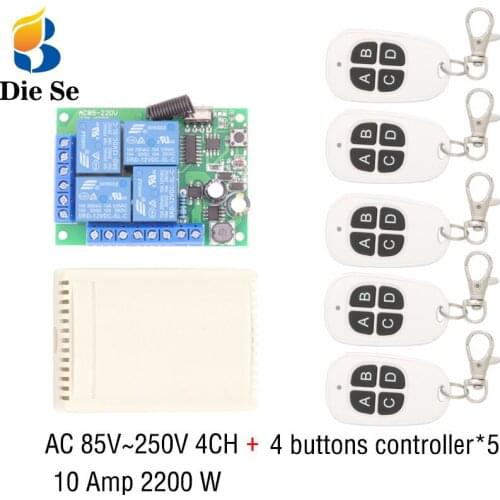 433MHz Universal Wireless Remote Switch AC 110V 220V 10Amp 2200W 4CH Relay Receiver Module RF Controller for Light/LED opener