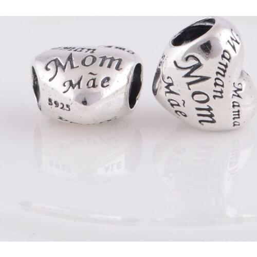 High Quality925 Sterling Silver Vintage Thread Heart Beads Mothers Heart Charm Fit Pandora Style Bracelets Diy Making LW298