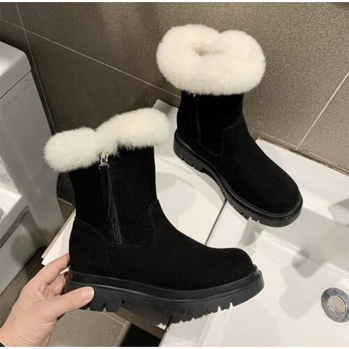 Women Ankle Boots Female Winter Square Toe Warm Plush Non-Slip Boot Ladies Comfortable Concise Outdoor Shoes Woman Footwear 2021