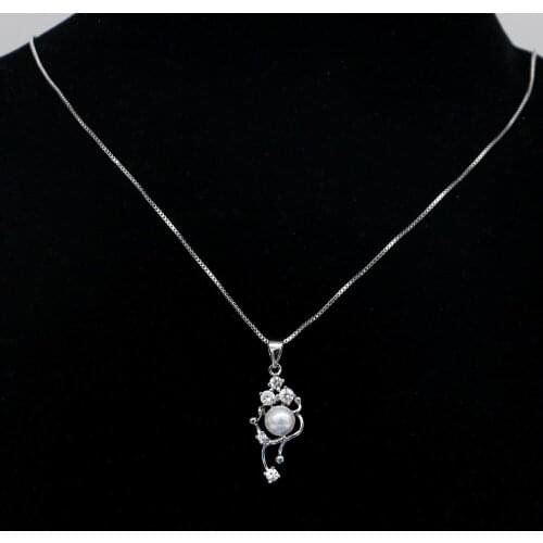High Quality Pearl Pendant Necklaces Women 100% 925 Sterling Silver Zircon Flower Choker Box Chain 18 Inch Jewelry Gift