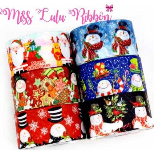 16mm-75mm Snowman Series Snowflake Gift Bowknots Printed Grosgrain/Foe Ribbon Hair Bow Making 50yards/roll DIY Christmas