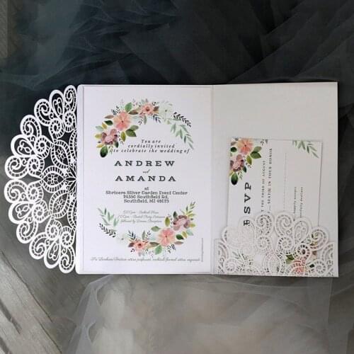 25Pcs Three Fold Peacock Wedding Invitations With Pearl Paper Laser Cut Invitation Greeting Cards Baby Shower Party Supplies