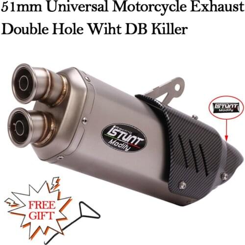 51MM Universal Motorcycle Modified Exhaust Pipe Escape Moto Muffler Double Hole DB Killer For Z900 GSX R750 CBR600 FZ6 N R3 R25
