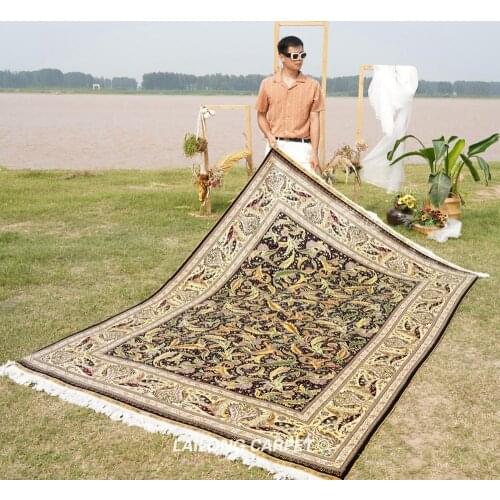 6'x9' Parlor Hand Knotted All-over Rug Leaves Turkish Silk Carpet Double Knots (YL0719A)