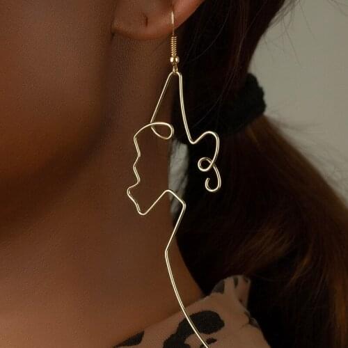 Abstract Hollow Out Metallic Face Portrait Earrings for Women 2021 Gold Color Metal Dangle Earrings Minimalist Jewelry Gifts