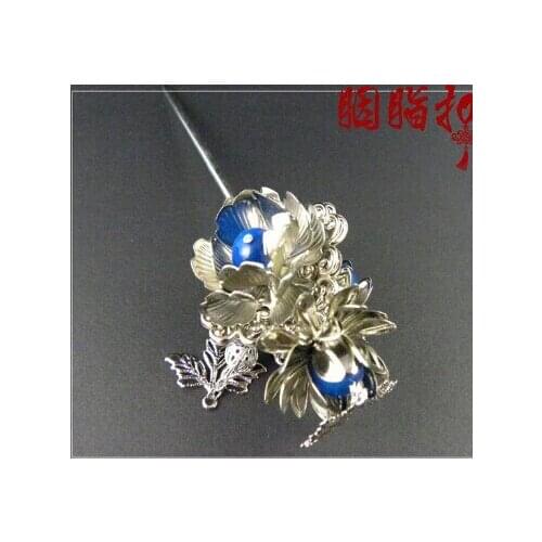 Agate Twin Lotus Flower Hair Stick Three Sides 3D Lian He Di Hanfu Costume Hair Accessory Hair Jewelry