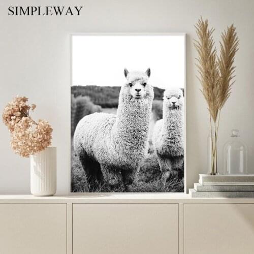 Alpaca Black White Animal Poster Boho Wall Art Llama Print Nursery Canvas Painting Nordic Decoration Picture Modern Home Decor