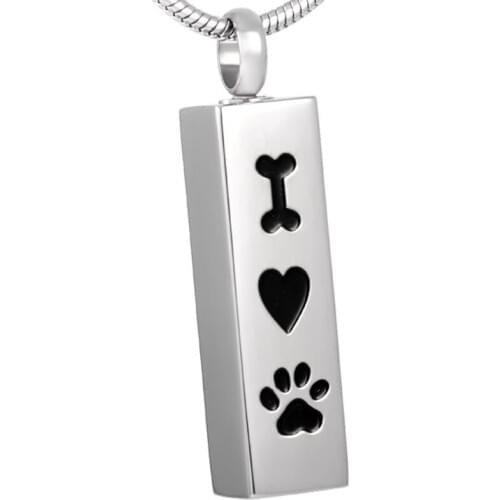 CMJ8001 Fashion I Love Paw Prints Cube Stainless Steel Cremation Jewelry Pendant Pets Dog Cat Urns Necklace for Ashes Memorial