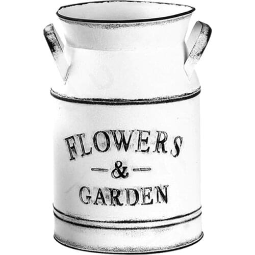 1Pc Flower Pot Retro Flower Vase Metal Flower Kettle Desktop Ornament for Home Garden Office Decor (White Letters Pattern)