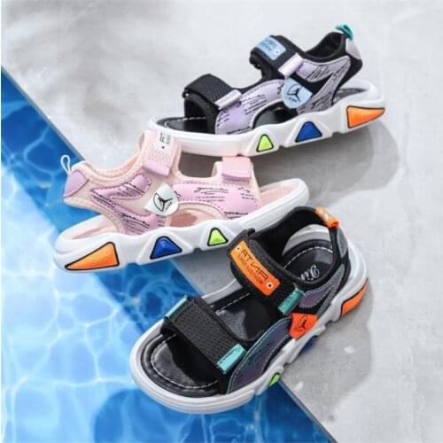 Disney Childrens sandals,the new 2021 summer beach soft bottom shoes female offenders ribbon shoes fashion leisure sports shoes