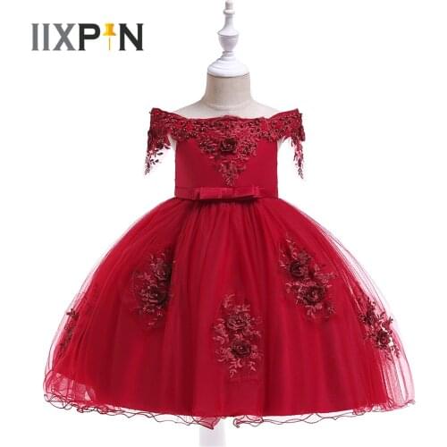 Elegant Girls Embroidery Dress Off Shoulder Flower Girl Dress Wedding Party Costume First Communion Dress for Girl Kids Vestidos