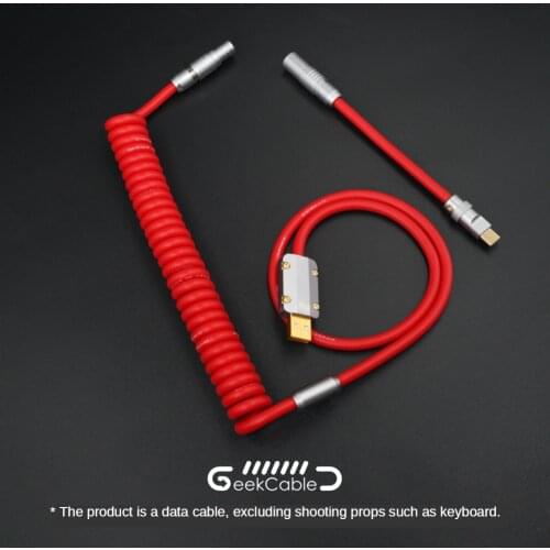 GeekCable Handmade Custom Keyboard Cable Type-C Rubber Data Cable with Aviation Plug Top with Red Keyboard Type-C Interface