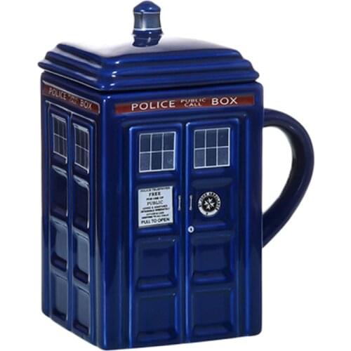 Doctor Who Tardis Police Box Ceramic Mug Cup With Lid Cover For Tea Coffee Mug Funny Creative Gift Christmas Presents Kids Men