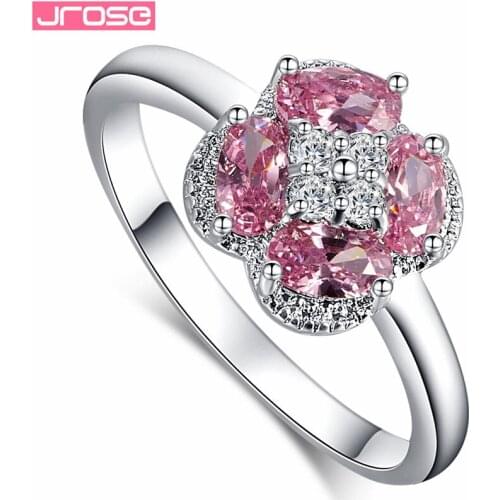 JROSE Flower Syle Blue & White & Purple & Pink Cubic Zirconia White GoldPlatedFashion Ring Size 6 7 8 9 10 Beautiful Women Gift
