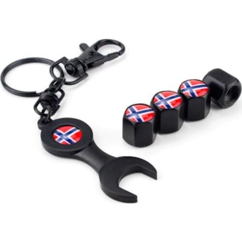 Car Wheel Parts Valve Caps & Wrench Norway Flag Logo Custom for Think City Ford Mondeo MK4 Focus C-max S-max Ranger Kuga Transit