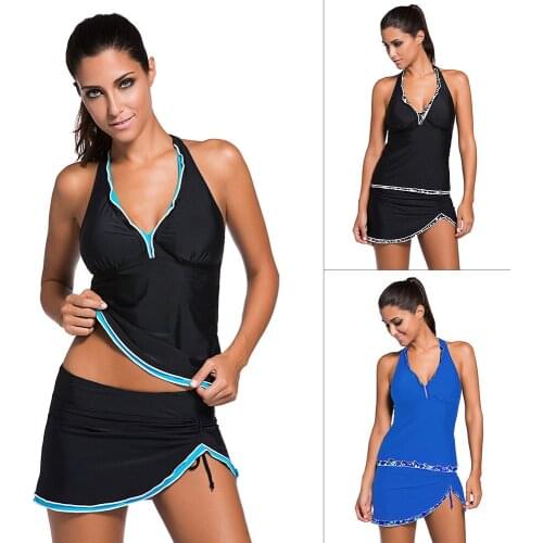 Swimwear 2021 Women Plus Size Swimsuit Halter Tankini Top and Skort Bottom Set Casual Beach Bathing Suits Ruffled Sexy Skirt