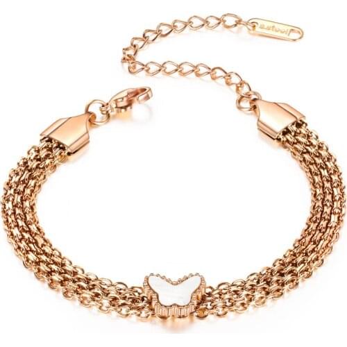 Multi-layer Design Stainless Steel Butterfly Bracelet Luxury Rose Gold/Silver Color Adjustable Bracelet For Women Jewelry