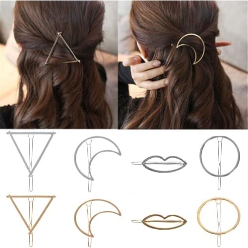 Fashion Alloy Hair Clips for Woman Girls Geometric Metal Hairband Moon Triangle Circle Hairgrip Barrettes Hair Accessories