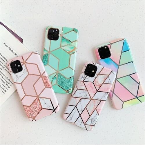 Fashion Geometric Marble Texture Phone Case For iPhone SE 2020 X XR XS Max 11 Pro Max Soft IMD Cover For iPhone 6 6S 7 8 Plus